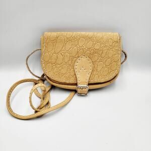 Camel Tan Genuine Leather Reptile Embossed Buckle Closure Mini Crossbody Bag